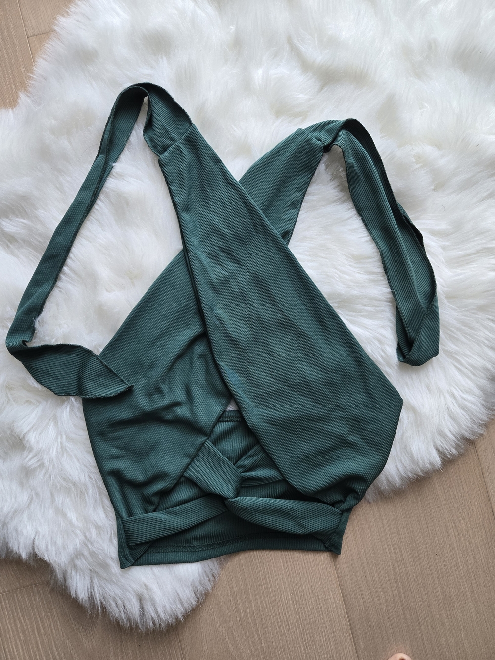 Green Ribbed Wrap-Front Women's Top